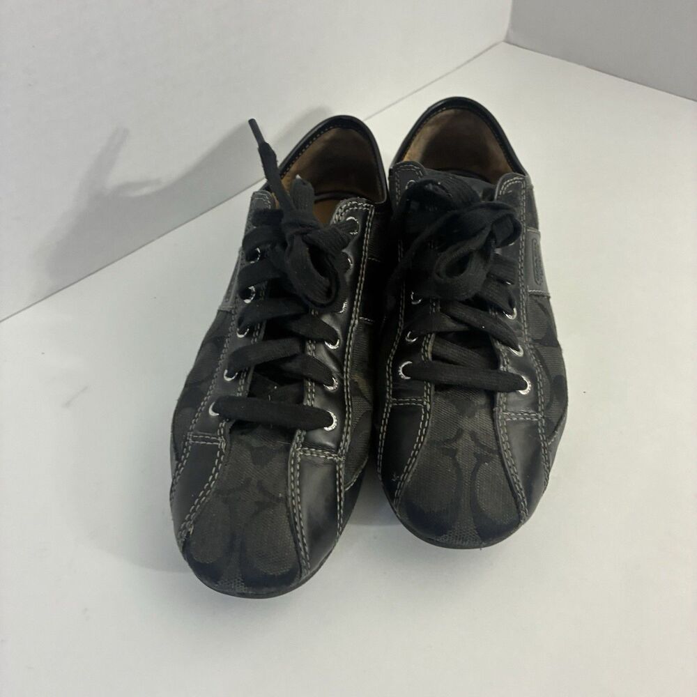 Women’s Coach Suee Black Signature Canvas Leather Sneakers Shoes Size 6.5B